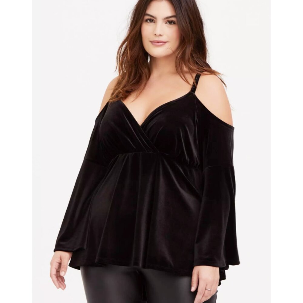 NWT Torrid 2 Knit Velvet V-Neck Cold Shoulder Long Sleeve Babydoll Top 2X 18 20